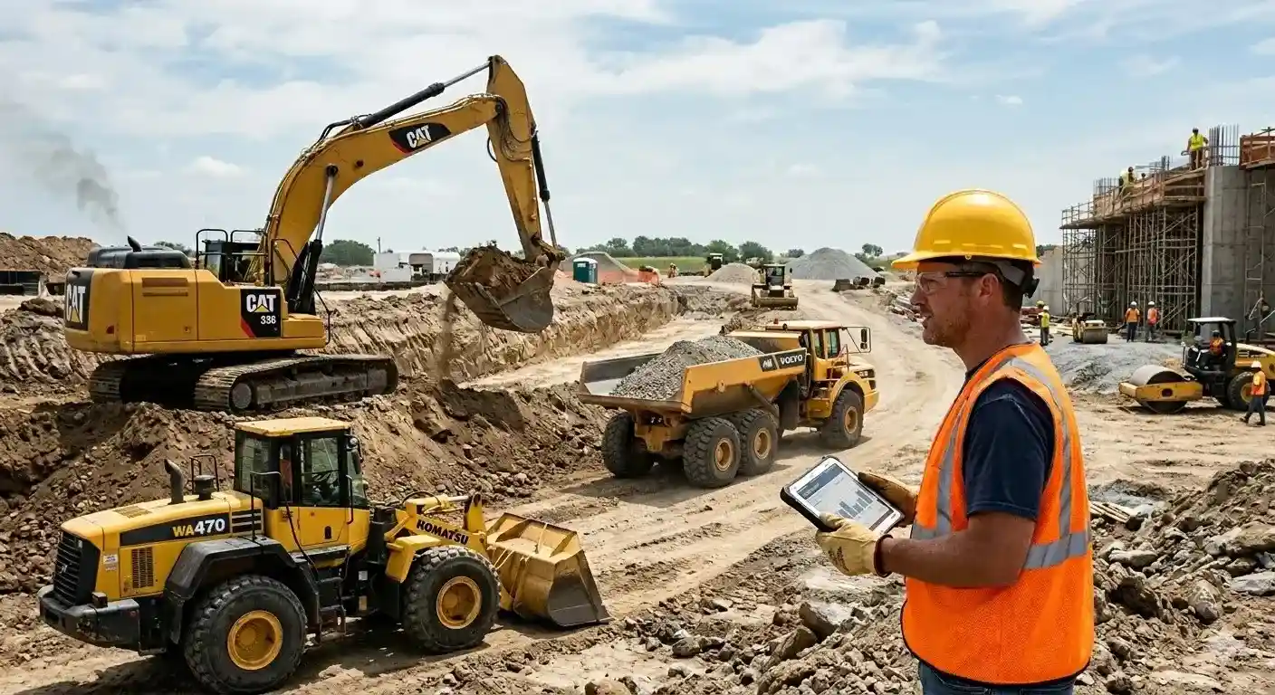 Construction contractor operating excavator financed through Neu Loans commercial equipment loans