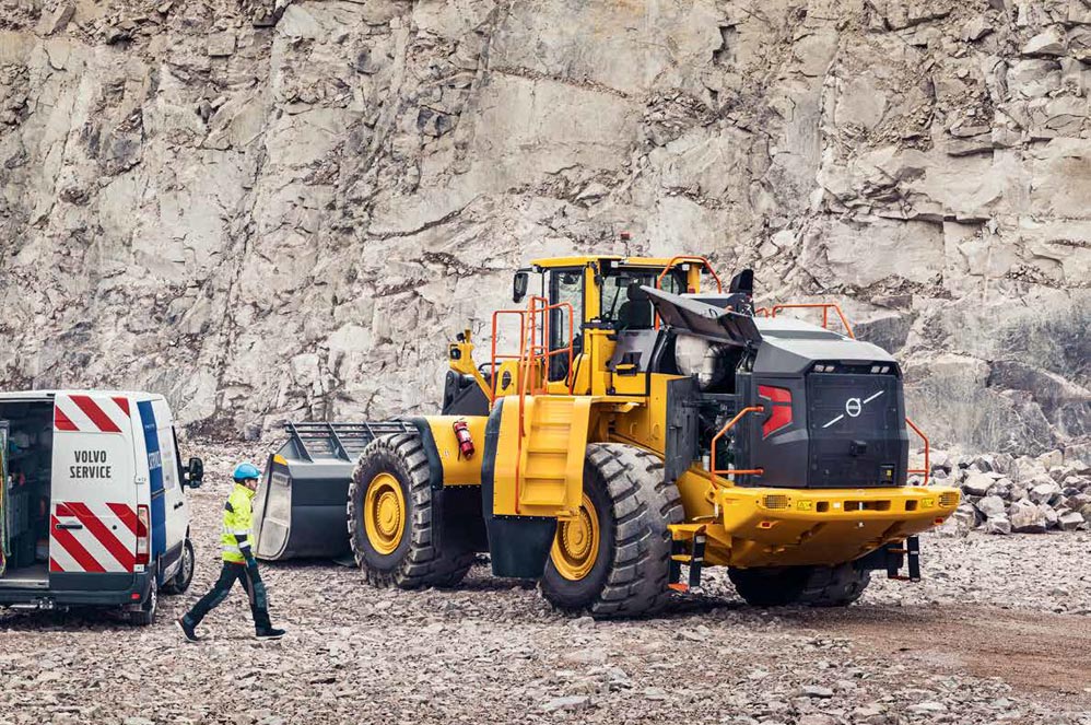 Volvo L series wheel loader on quarrying site financed through Neu Loans loader finance